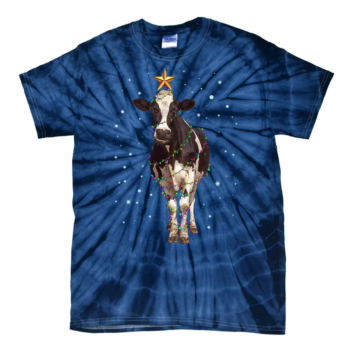 Funny Festive Christmas Lights Cow Tie-Dye T-Shirt