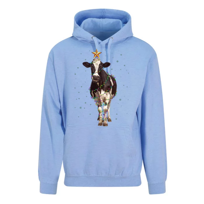 Funny Festive Christmas Lights Cow Unisex Surf Hoodie