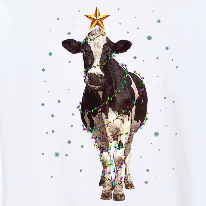 Funny Festive Christmas Lights Cow Garment-Dyed Sweatshirt