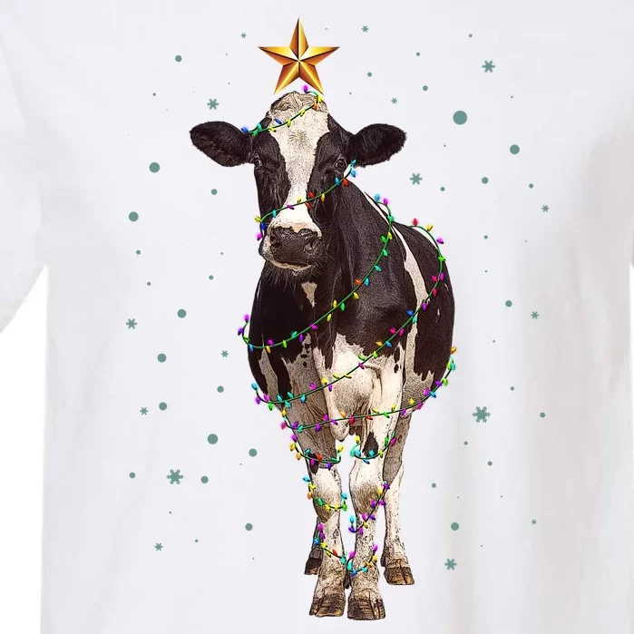 Funny Festive Christmas Lights Cow Garment-Dyed Heavyweight T-Shirt