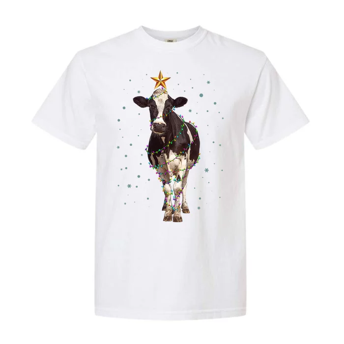 Funny Festive Christmas Lights Cow Garment-Dyed Heavyweight T-Shirt