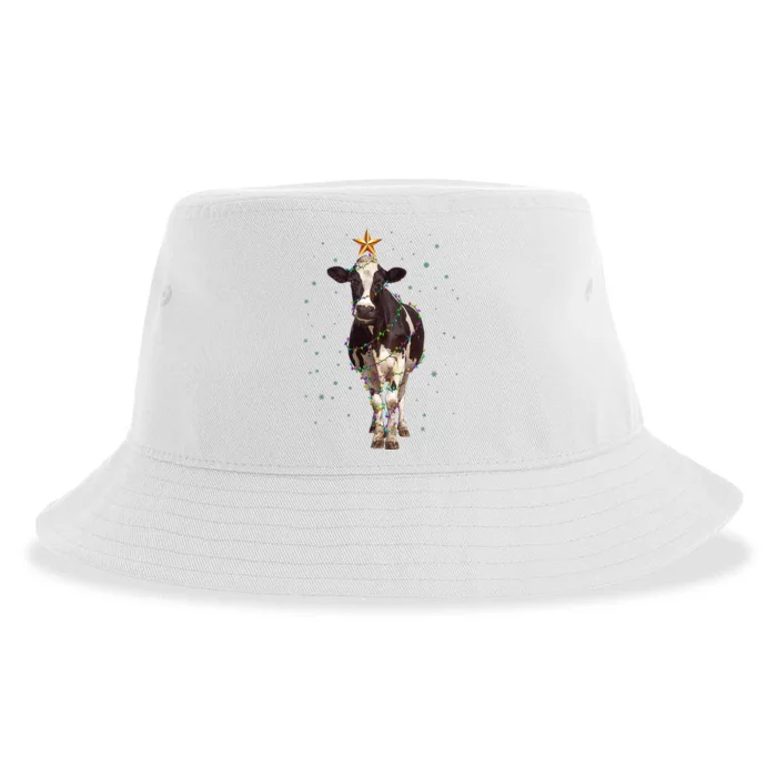 Funny Festive Christmas Lights Cow Sustainable Bucket Hat