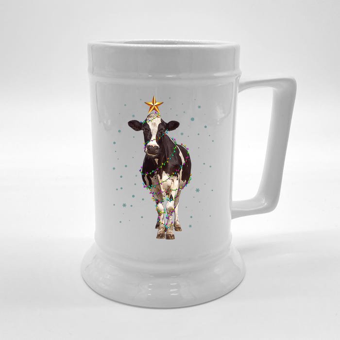 Funny Festive Christmas Lights Cow Front & Back Beer Stein