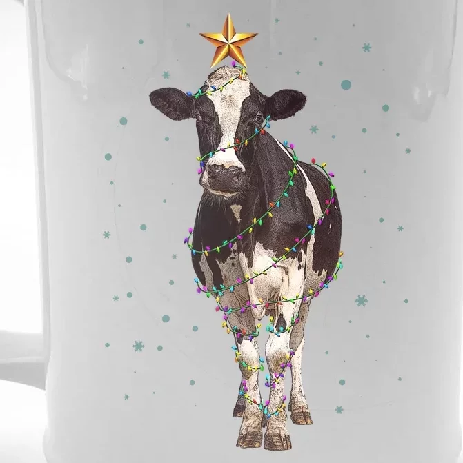 Funny Festive Christmas Lights Cow Front & Back Beer Stein