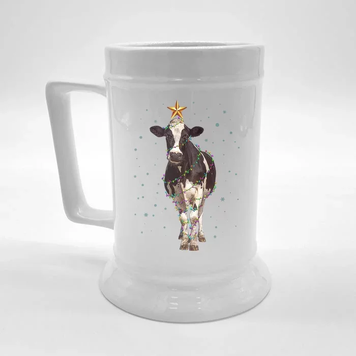 Funny Festive Christmas Lights Cow Front & Back Beer Stein