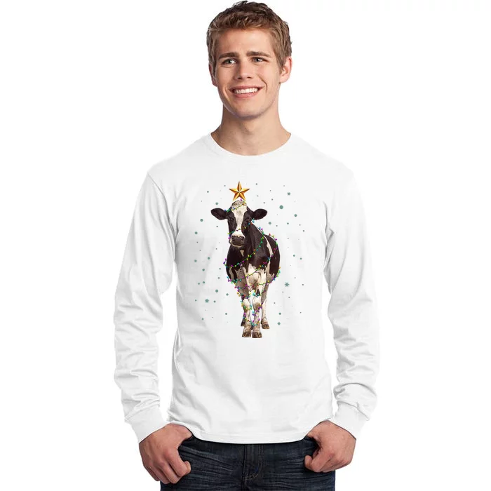 Funny Festive Christmas Lights Cow Tall Long Sleeve T-Shirt