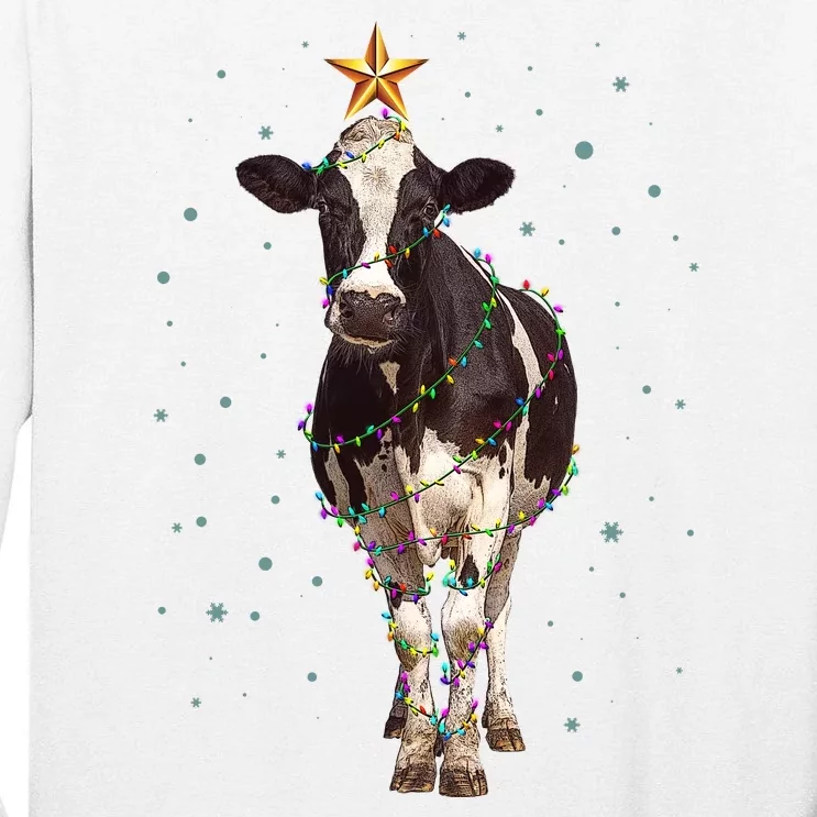 Funny Festive Christmas Lights Cow Tall Long Sleeve T-Shirt