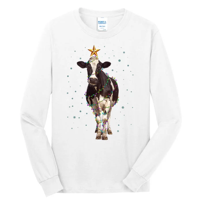 Funny Festive Christmas Lights Cow Tall Long Sleeve T-Shirt