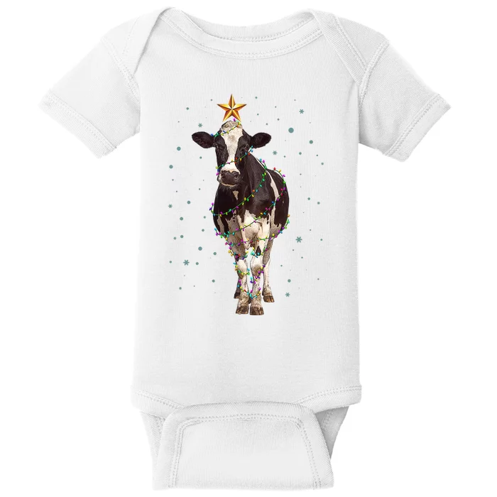 Funny Festive Christmas Lights Cow Baby Bodysuit