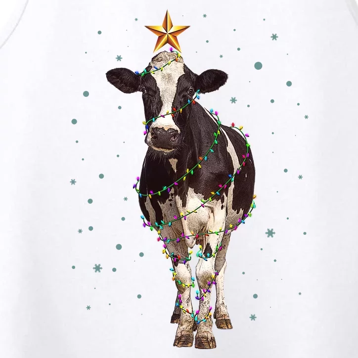 Funny Festive Christmas Lights Cow Performance Tank