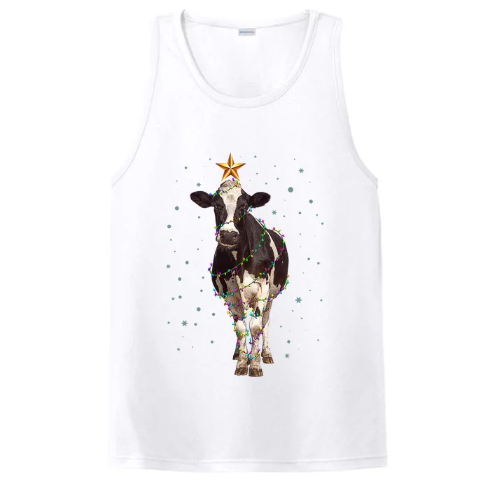 Funny Festive Christmas Lights Cow Performance Tank