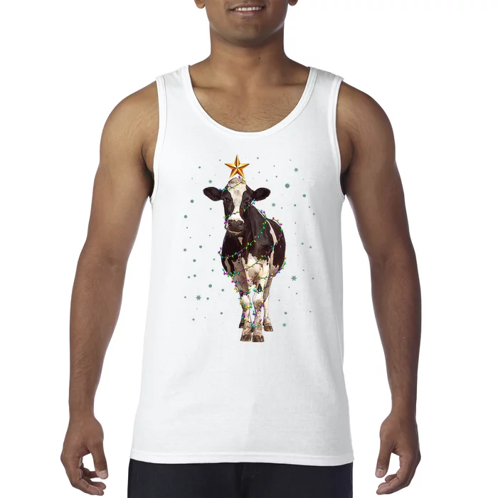 Funny Festive Christmas Lights Cow Tank Top