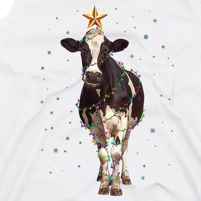 Funny Festive Christmas Lights Cow Tank Top