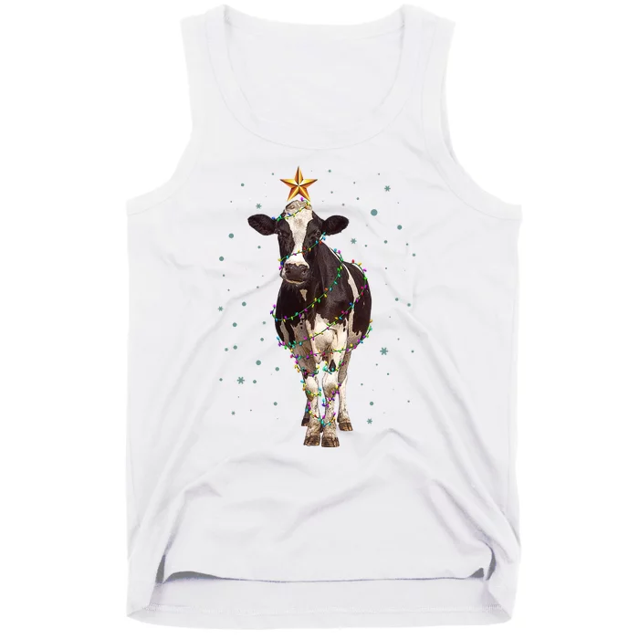 Funny Festive Christmas Lights Cow Tank Top