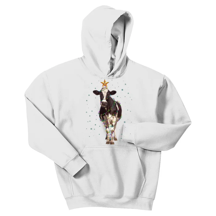 Funny Festive Christmas Lights Cow Kids Hoodie