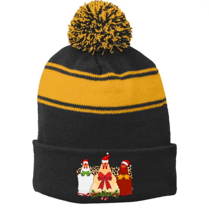 Funny Festive Christmas Chickens Stripe Pom Pom Beanie