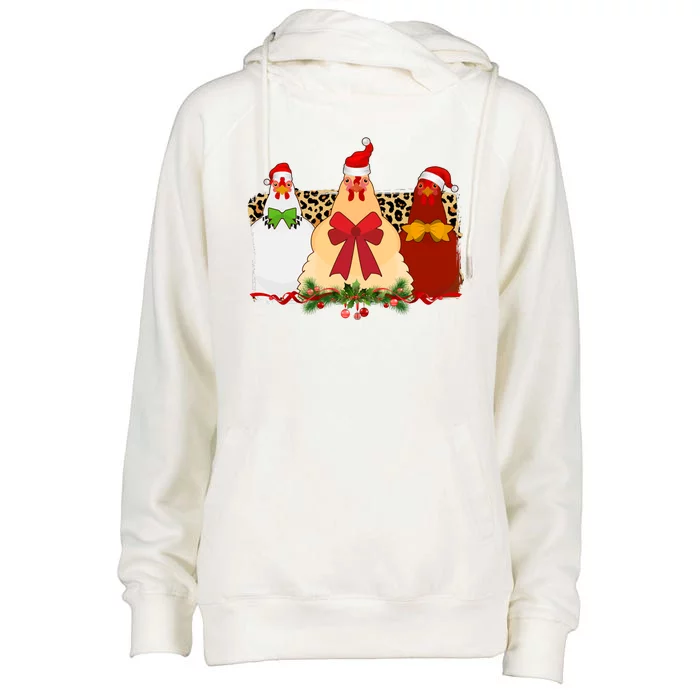 Funny Festive Christmas Chickens Womens Funnel Neck Pullover Hood