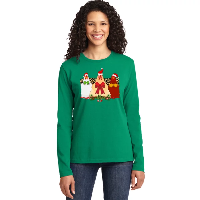 Funny Festive Christmas Chickens Ladies Long Sleeve Shirt