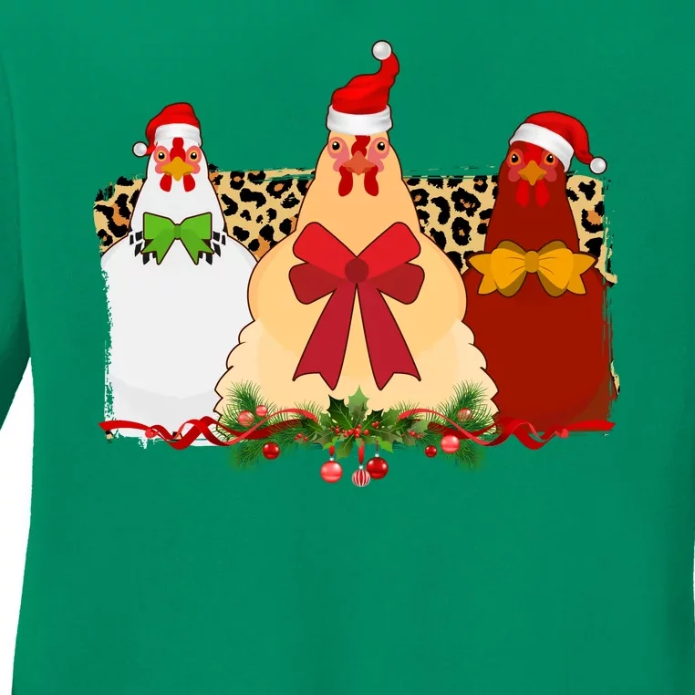 Funny Festive Christmas Chickens Ladies Long Sleeve Shirt