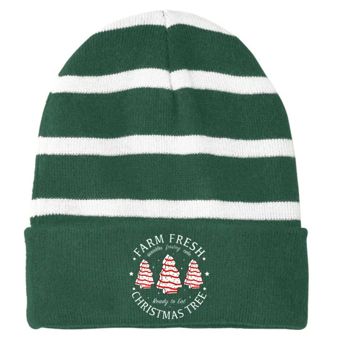 Farm Fresh Christmas Tree Cakes Funny Tree Farm Xmas Pajamas Striped Beanie with Solid Band