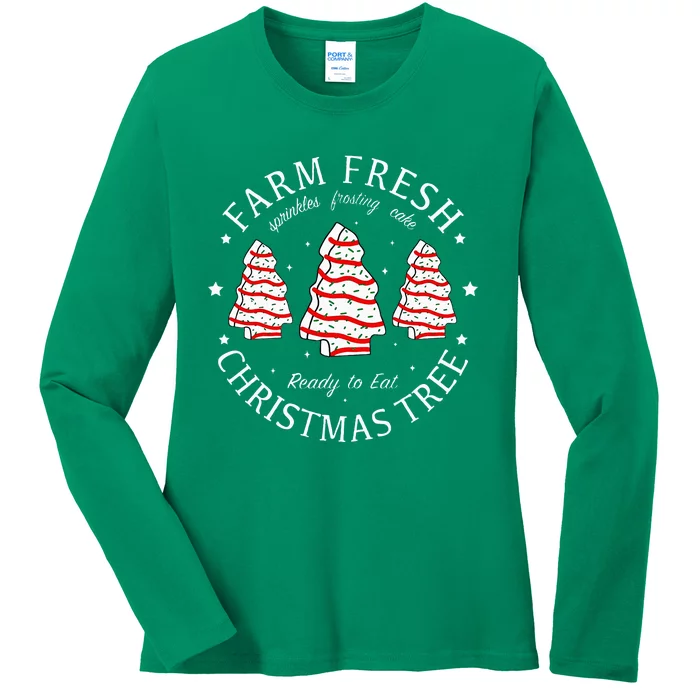 Farm Fresh Christmas Tree Cakes Funny Tree Farm Xmas Pajamas Ladies Long Sleeve Shirt