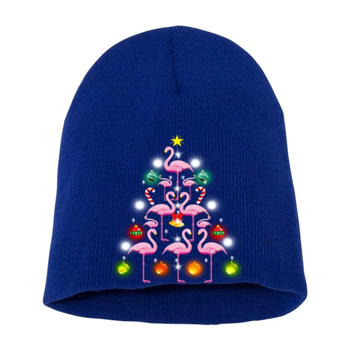 Funny Flamingo Christmas Tree Cute Flamingos Xmas Girls Teen Gift Short Acrylic Beanie