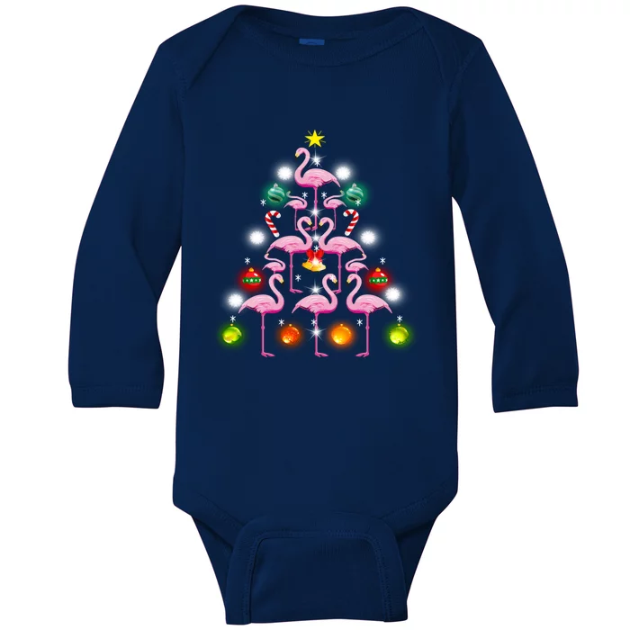 Funny Flamingo Christmas Tree Cute Flamingos Xmas Girls Teen Gift Baby Long Sleeve Bodysuit