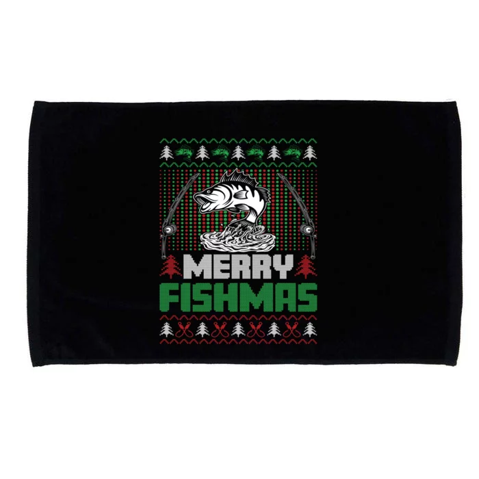 Funny Fishing Christmas Merry Fishmas Fishers Funny Gift Microfiber Hand Towel