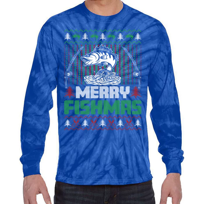 Funny Fishing Christmas Merry Fishmas Fishers Funny Gift Tie-Dye Long Sleeve Shirt