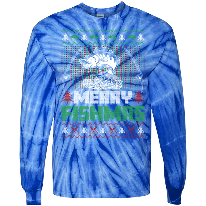 Funny Fishing Christmas Merry Fishmas Fishers Funny Gift Tie-Dye Long Sleeve Shirt