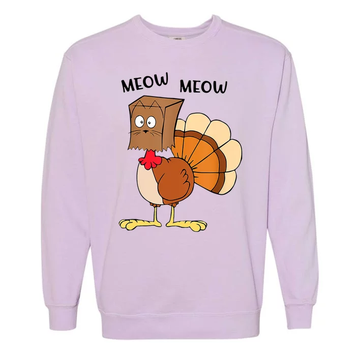 Funny Fake Cat Meow Turkey Thanksgiving Cat Love Fall Y'All Garment-Dyed Sweatshirt