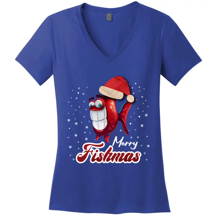 Funny Fishing Christmas Tree Merry Fishmas Gift Women's V-Neck T-Shirt