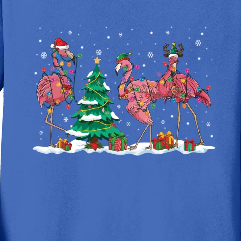 Funny Flamingo Christmas Lights Santa Xmas Flamingo Lovers Meaningful Gift Kids Long Sleeve Shirt