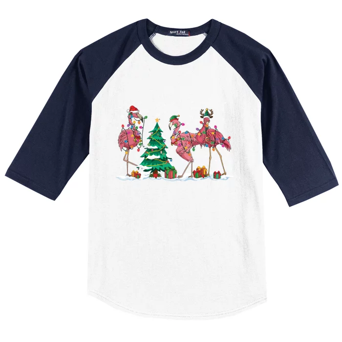 Funny Flamingo Christmas Lights Santa Xmas Flamingo Lovers Meaningful Gift Baseball Sleeve Shirt