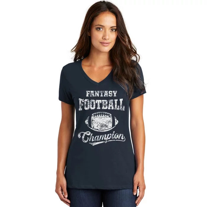 Fantasy Football Champion Funny League Draft Party Champ Women's V-Neck T-Shirt