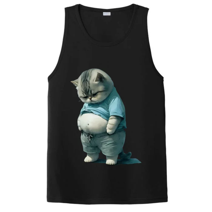 Funny Fat Cat Art Design Fat Kitten Cat Lover Performance Tank