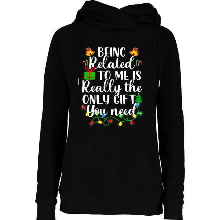 Funny Family Christmas Man Being Related To Me Womens Funnel Neck Pullover Hood