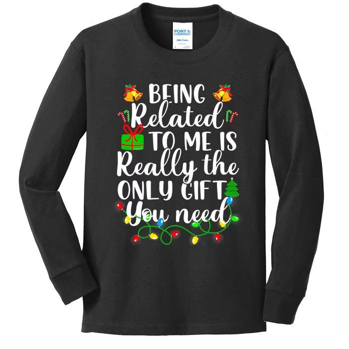 Funny Family Christmas Man Being Related To Me Kids Long Sleeve Shirt