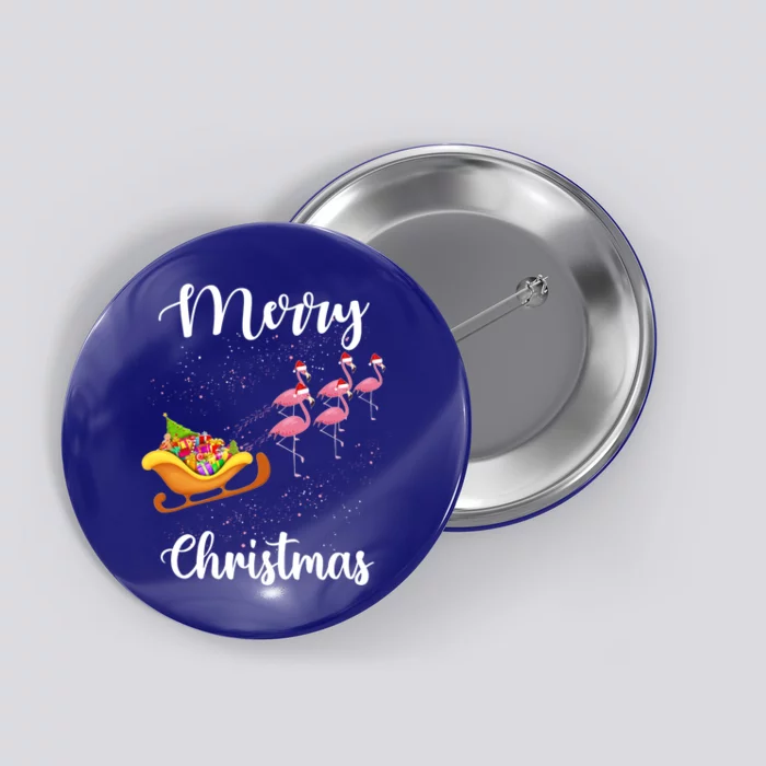 Funny Flamingo Christmas Pink Flamingos Sleigh Snow Santa Gift Button