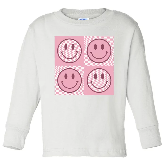 Funny Face Checkered Pattern Smile Face Meme Trendy Toddler Long Sleeve Shirt