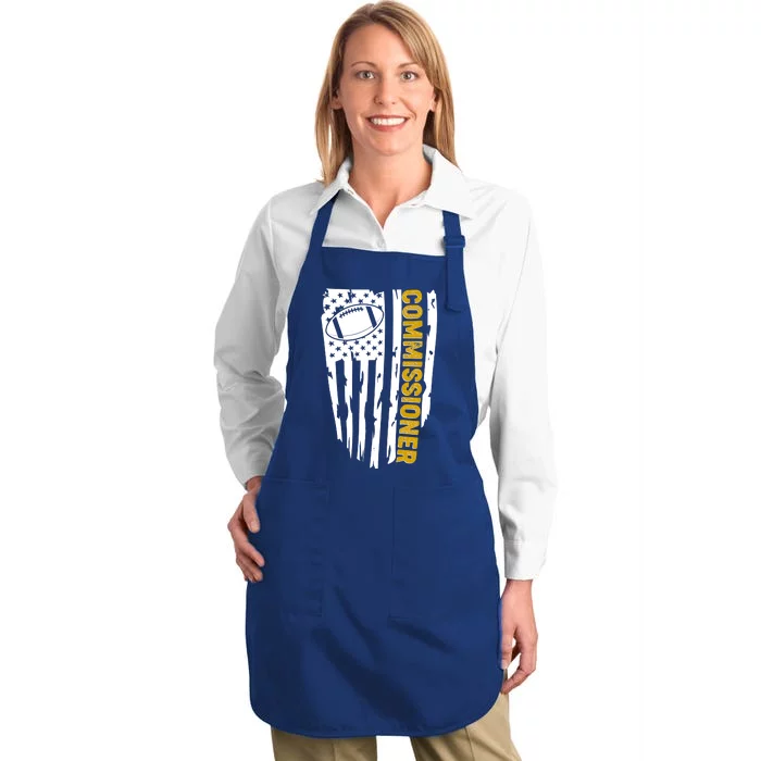 Fantasy Football Commissioner Distressed USA American Flag Full-Length Apron With Pocket