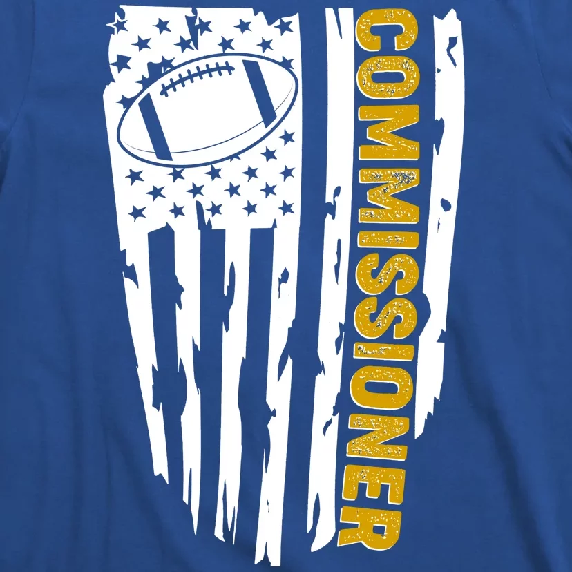 Fantasy Football Commissioner Distressed USA American Flag T-Shirt