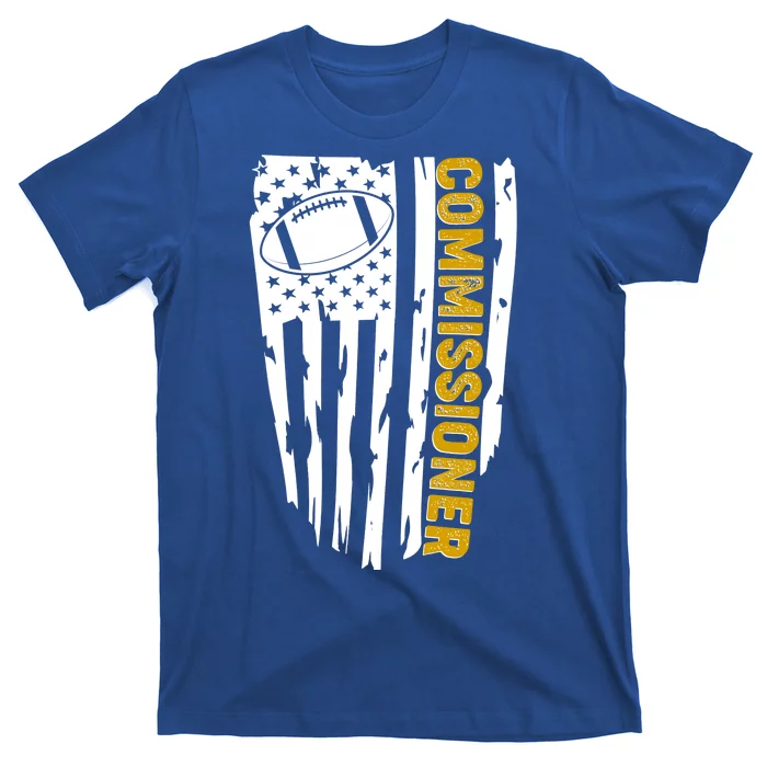 Fantasy Football Commissioner Distressed USA American Flag T-Shirt