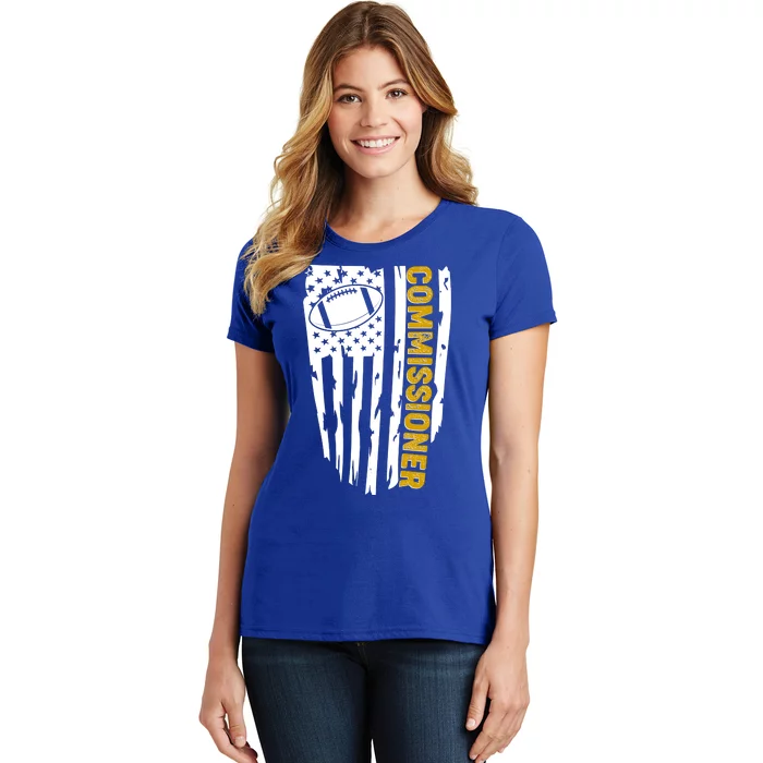 Fantasy Football Commissioner Distressed USA American Flag Women's T-Shirt