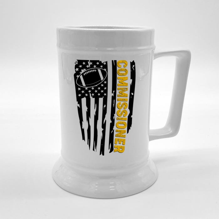 Fantasy Football Commissioner Distressed USA American Flag Front & Back Beer Stein