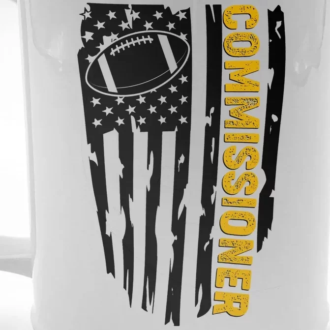 Fantasy Football Commissioner Distressed USA American Flag Front & Back Beer Stein