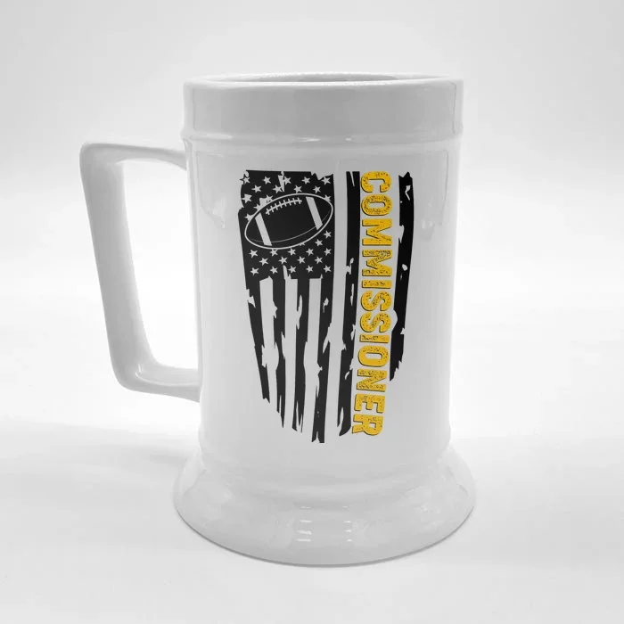 Fantasy Football Commissioner Distressed USA American Flag Front & Back Beer Stein