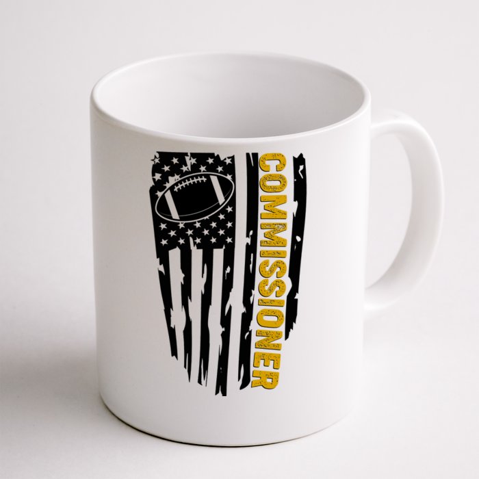 Fantasy Football Commissioner Distressed USA American Flag Front & Back Coffee Mug