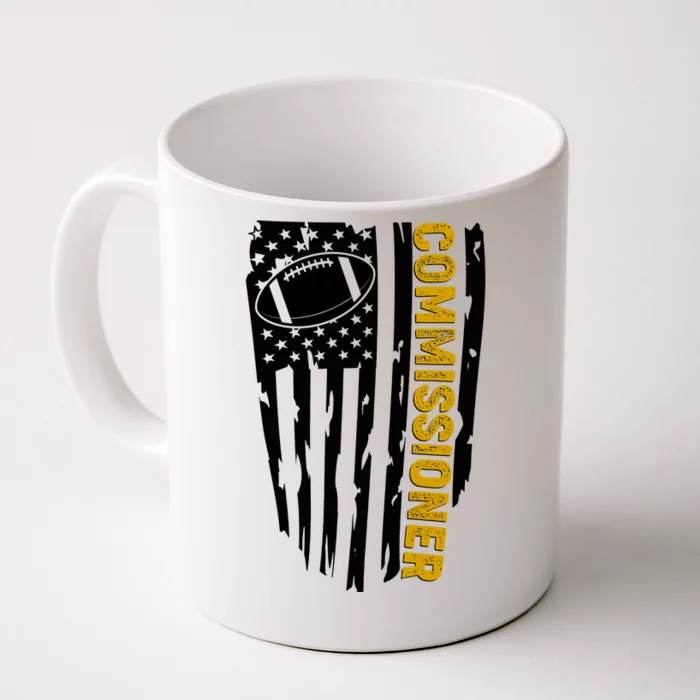 Fantasy Football Commissioner Distressed USA American Flag Front & Back Coffee Mug