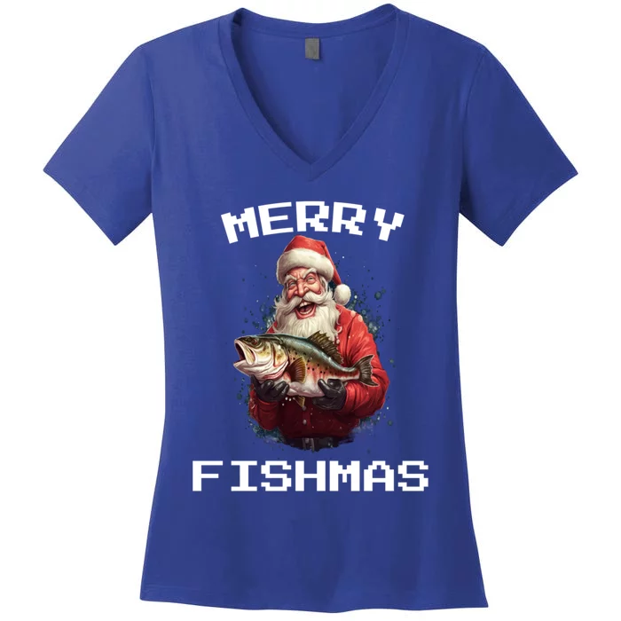 Funny Fishing Christmas Pajama Fishers Merry Fishmas Fishing Gift Women's V-Neck T-Shirt